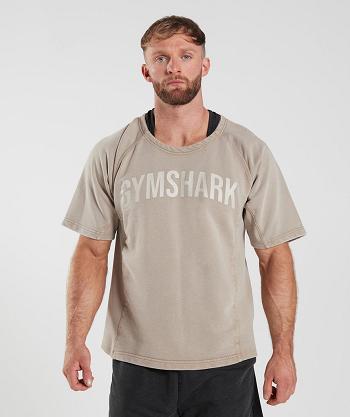 Pánské T Shirts Gymshark Power Washed Rag Top Hnědé | CZ 2342JPQ